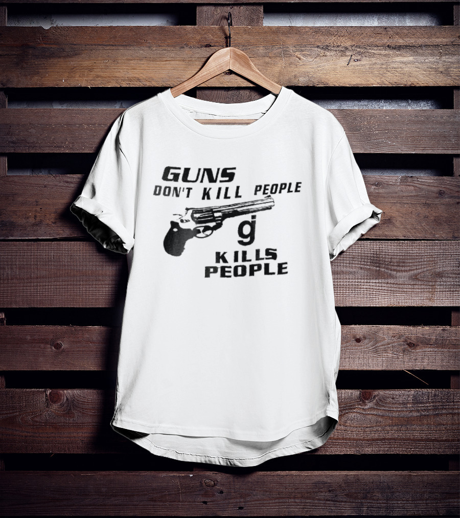 Guns Don't Kill People GJ Kills Revolver Handgun Black White Line T-Shirt