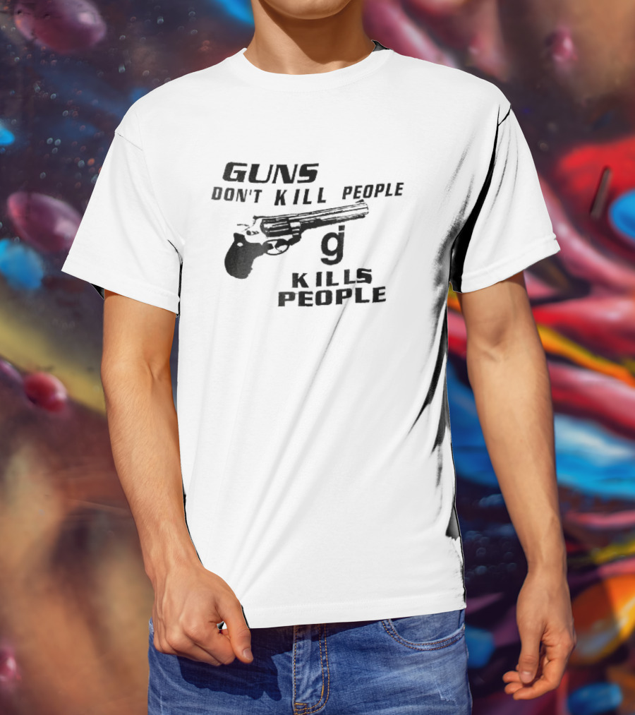 Guns Don't Kill People GJ Kills Revolver Handgun Black White Line T-Shirt
