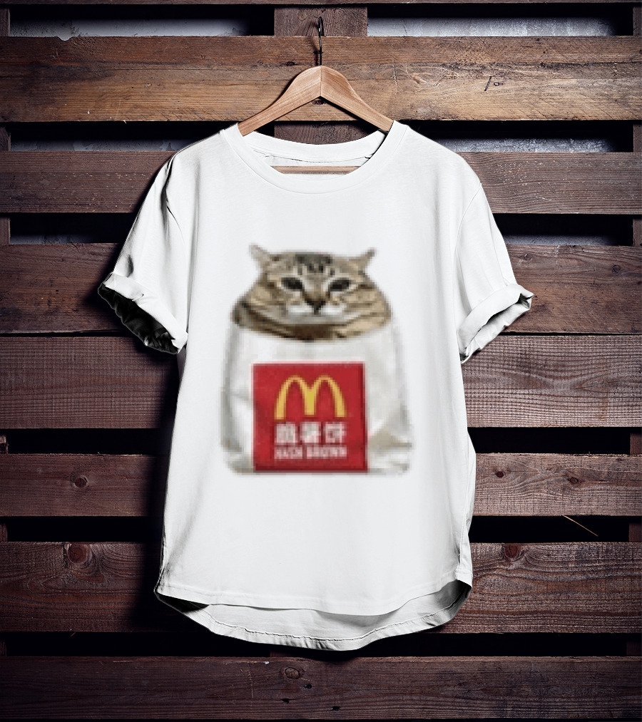Happy Mei Mei Cat In McDonald's Hash Brown Bag T-Shirt