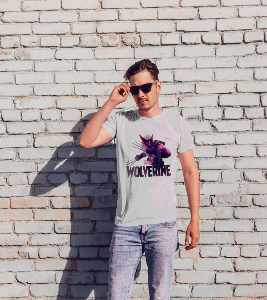 Marvel Wolverine Masked Superhero Claws Extended Purple Glow T-Shirt