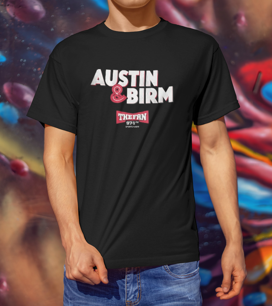 Austin Birm The Fan 97.1 Sports Radio Red Bowtie Block T-Shirt