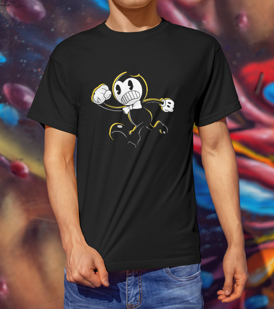 Bendy And The Ink Machine Iconic Cartoon Running With Bowtie T-Shirt