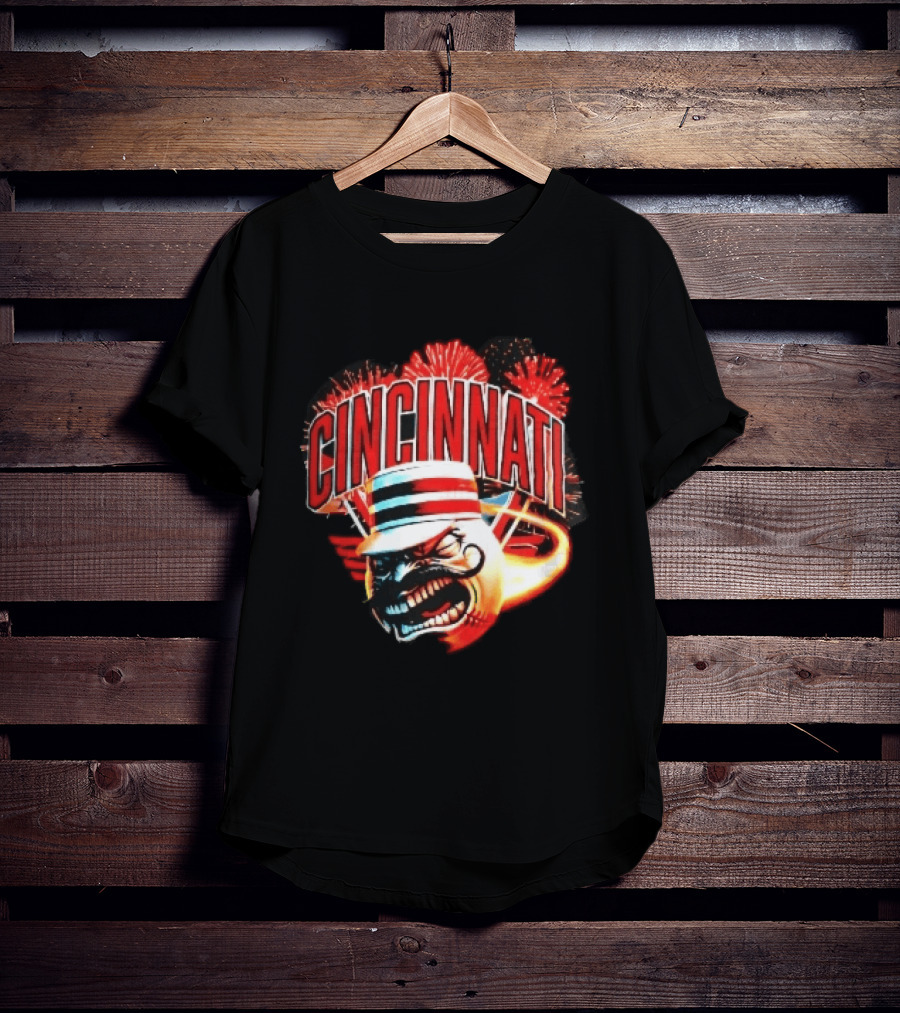 Cincinnati Reds Angry Pillbox Hat Fireball Fireworks MLB T-Shirt