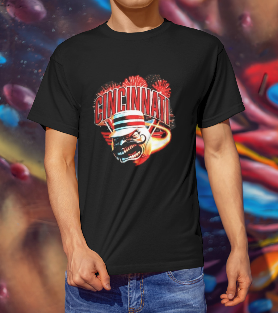 Cincinnati Reds Angry Pillbox Hat Fireball Fireworks MLB T-Shirt