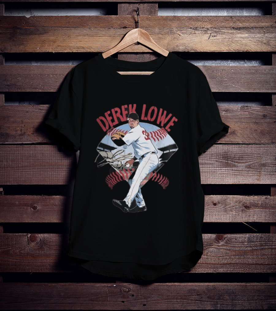 Derek Lowe Number 32 Pitcher Vintage Baseball Action T-Shirt