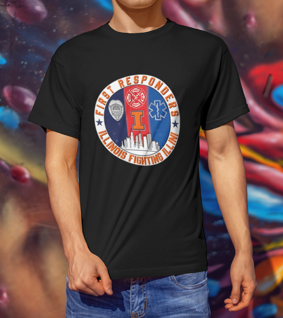 Illinois Fighting Illini First Responders 9.11 Never Forget T-Shirt