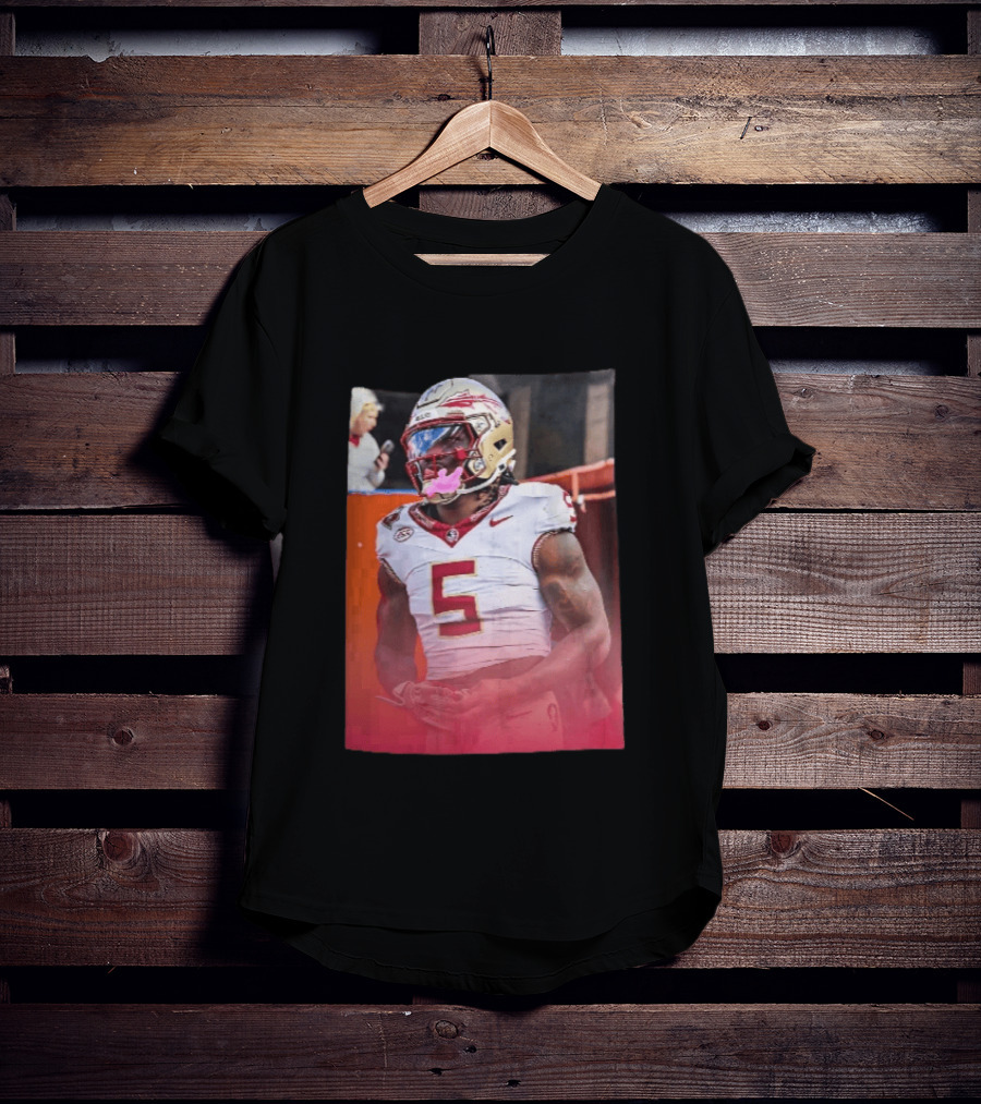 Florida State Seminoles NCAA Football Player Pink Mouthguard Red Gradient T-Shirt