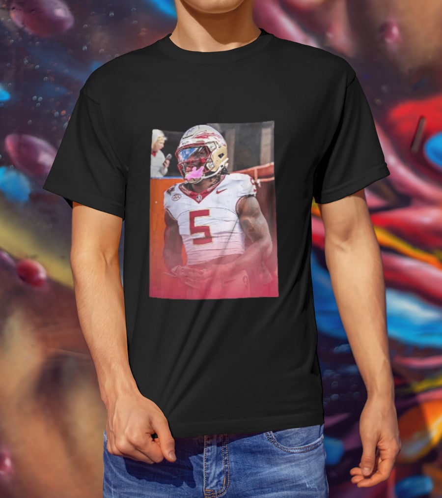 Florida State Seminoles NCAA Football Player Pink Mouthguard Red Gradient T-Shirt