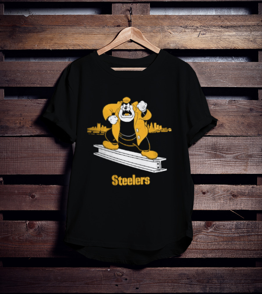 Pittsburgh Steelers Cartoon Pete On Steel Beam Cityscape T-Shirt