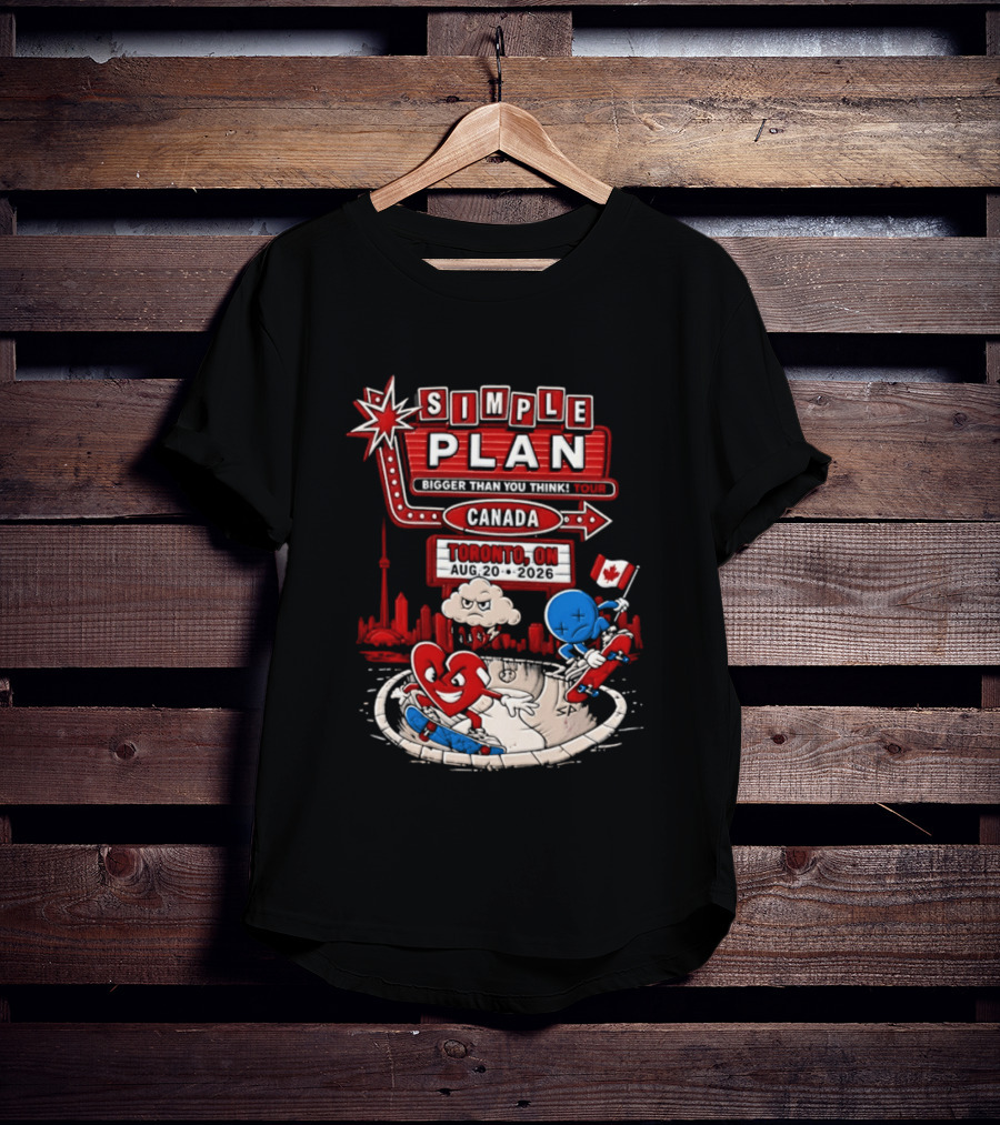 Simple Plan Toronto ON Canada 2026 Bigger Than You Think Tour Skyline And Flag T-Shirt