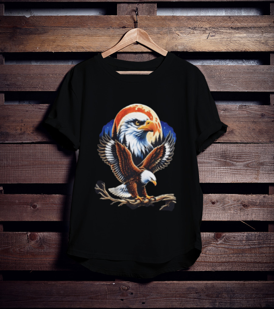 Majestic Bald Eagle With Full Moon And Forest T-Shirt