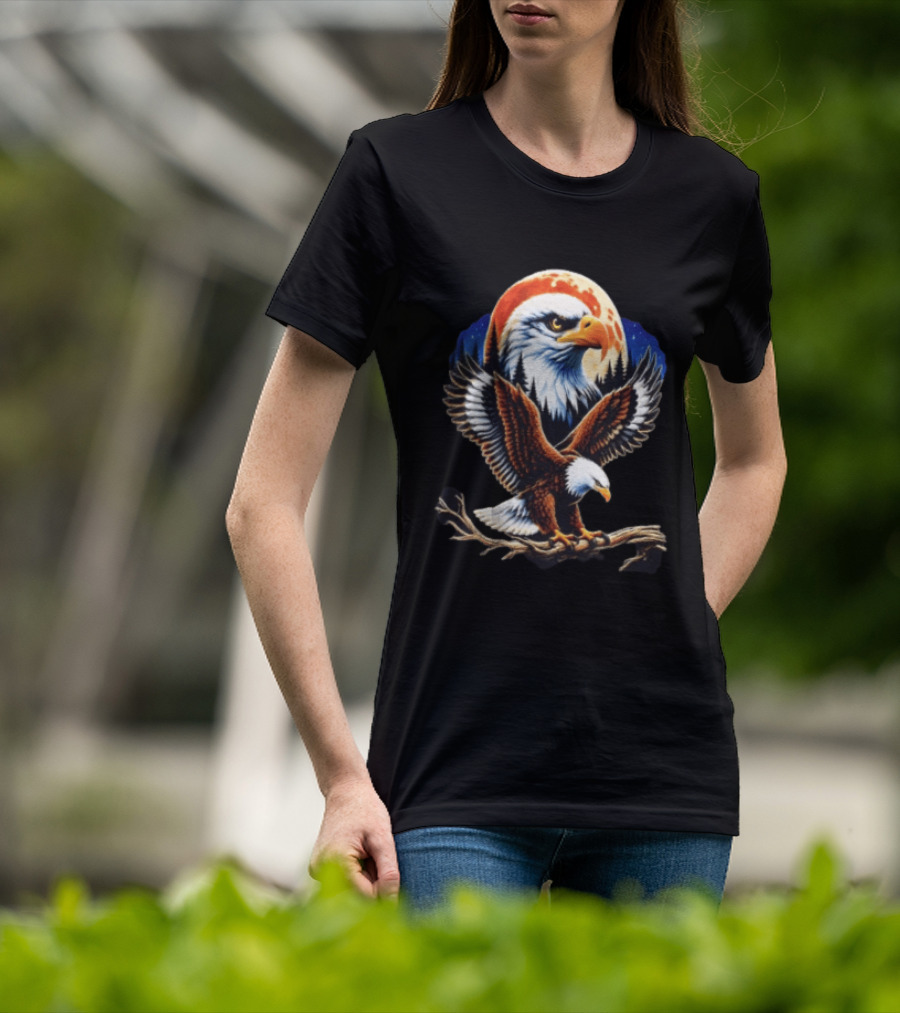 Majestic Bald Eagle With Full Moon And Forest T-Shirt