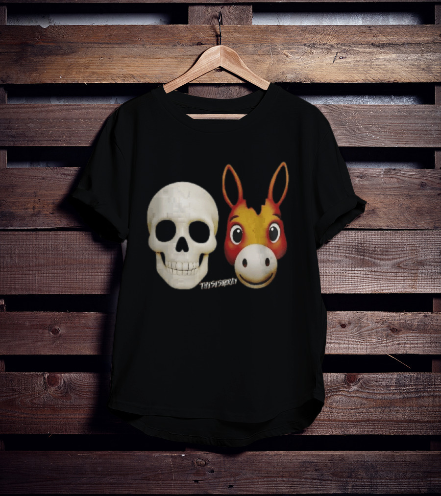 Thisistheray Human Skull And Donkey Emoji Heads T-Shirt