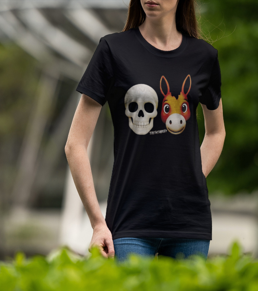 Thisistheray Human Skull And Donkey Emoji Heads T-Shirt