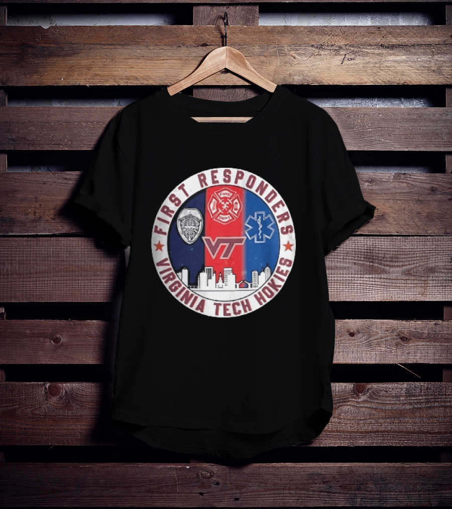 Virginia Tech Hokies First Responders Police Fire Dept EMS Star Skyline T-Shirt