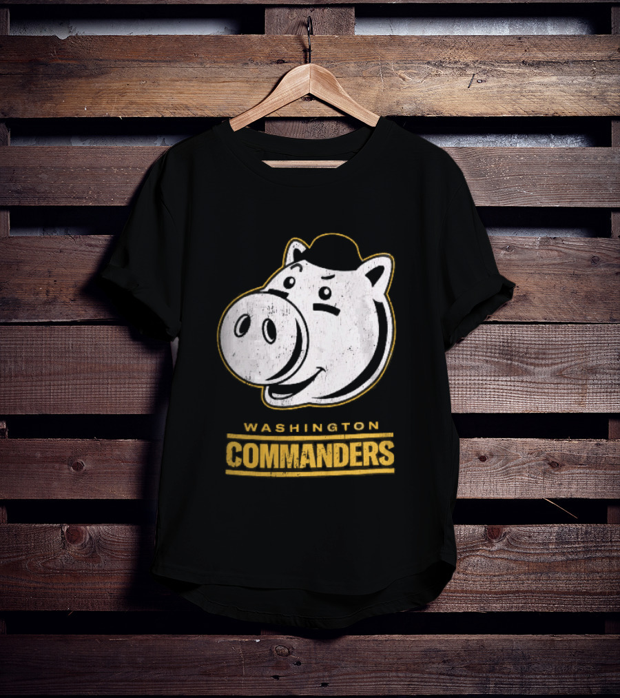 Washington Commanders Distressed Cartoon Pig Hog Hat T-Shirt