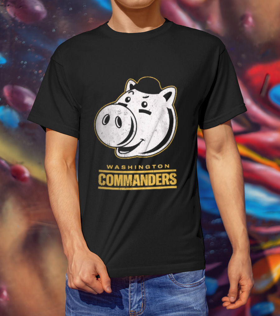 Washington Commanders Distressed Cartoon Pig Hog Hat T-Shirt