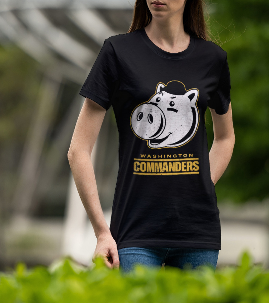 Washington Commanders Distressed Cartoon Pig Hog Hat T-Shirt
