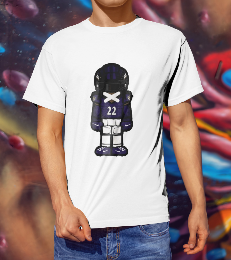 Baltimore Ravens Number 22 Cartoon Character Purple Uniform Football Player T-Shirt