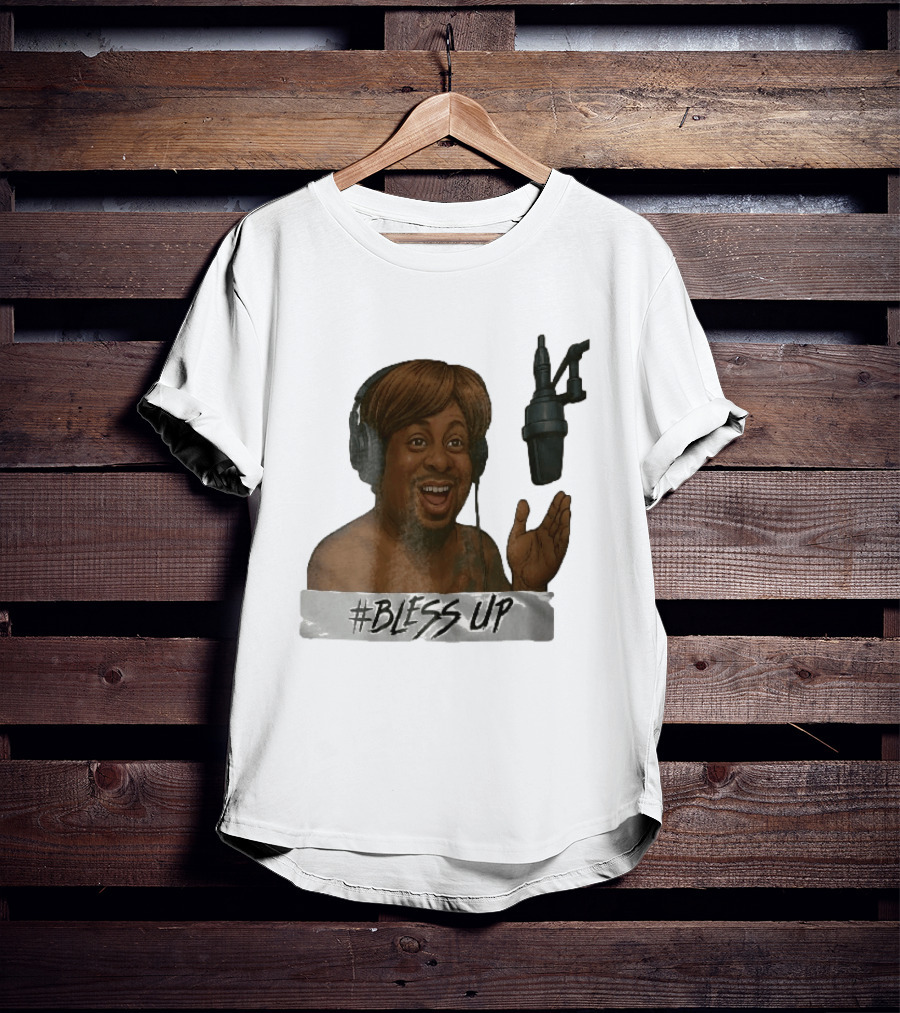 Bless Up Smiling Man Headphones Microphone Caricature T-Shirt