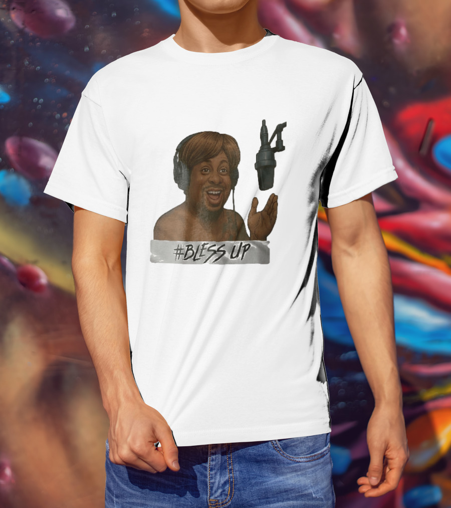 Bless Up Smiling Man Headphones Microphone Caricature T-Shirt
