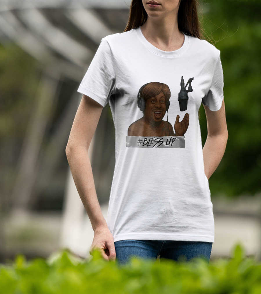 Bless Up Smiling Man Headphones Microphone Caricature T-Shirt