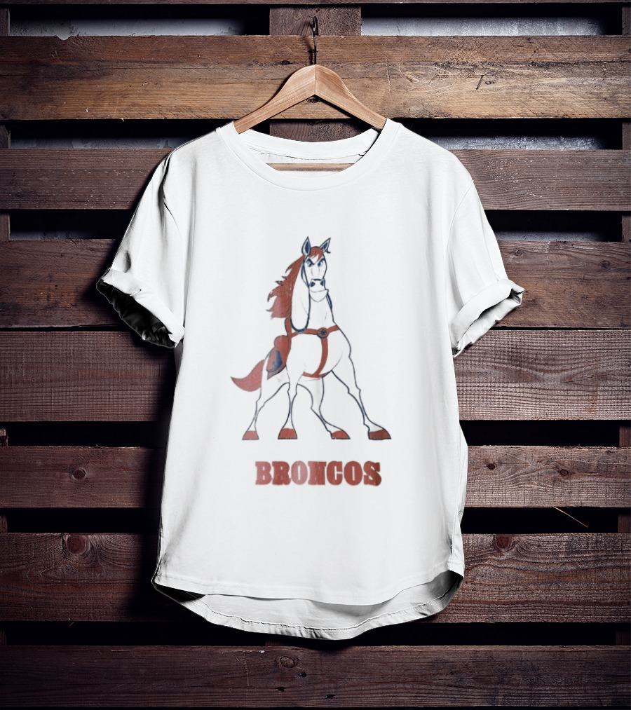 Denver Broncos Cartoon White Horse Orange Mane Harness Broncos T-Shirt