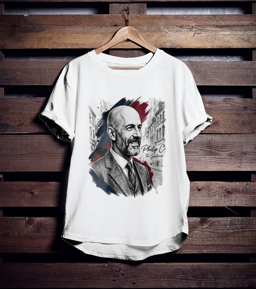 Philip C The Gentleman Bald Bearded Man Suit City Sketch T-Shirt