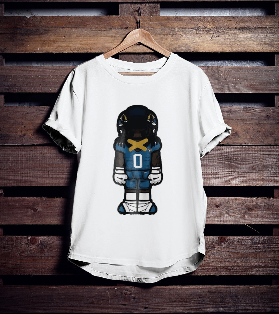Jacksonville Jaguars Cartoon Caricature Player Jersey 0 Gold Tape Football Team Merchandise T-Shirt