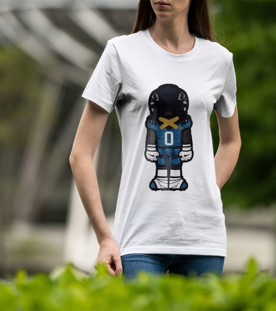 Jacksonville Jaguars Cartoon Caricature Player Jersey 0 Gold Tape Football Team Merchandise T-Shirt