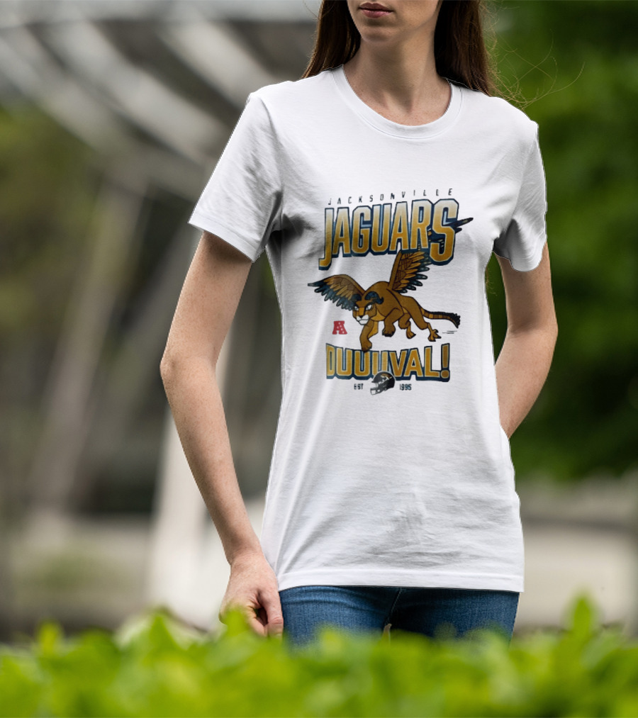 Jacksonville Jaguars Duuuval Winged Creature Est 1995 Football Helmet Cartoon T-Shirt