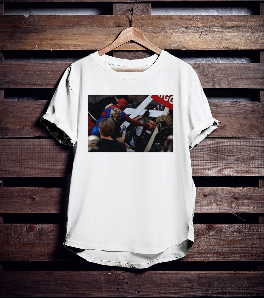 Unmasked Conflict Spider Man Vs Jake Lang Rally Minneapolis Protest T-Shirt