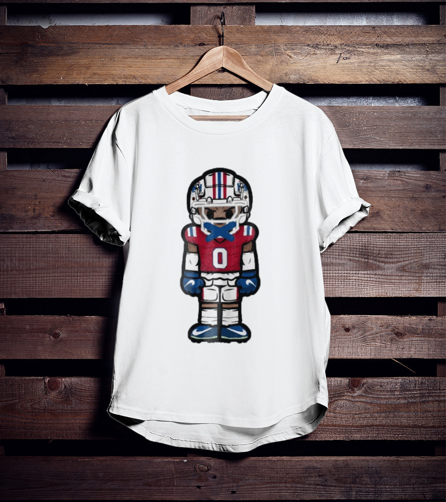 New England Patriots Cartoon Caricature Football Player Red Jersey Number 0 Helmet And Gloves T-Shirt