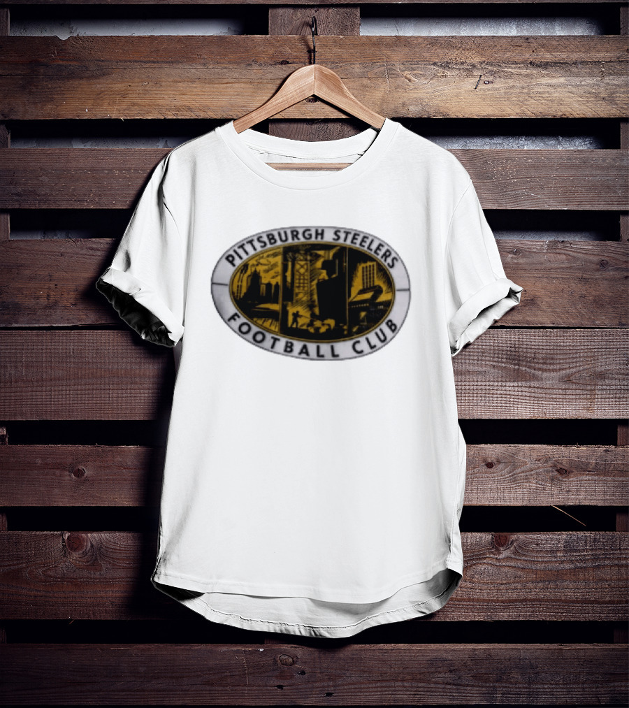 Pittsburgh Steelers Football Club Distressed Oval Emblem Cityscape T-Shirt