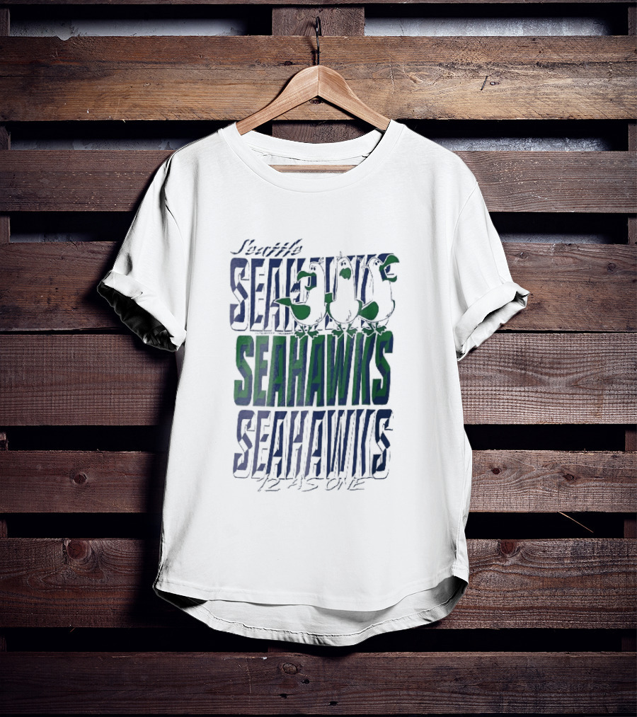 Lynch Seattle Seahawks 12 As One Three Seagulls Caricature 3D Lettering T-Shirt