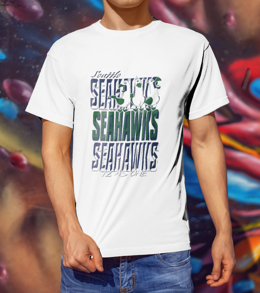 Lynch Seattle Seahawks 12 As One Three Seagulls Caricature 3D Lettering T-Shirt