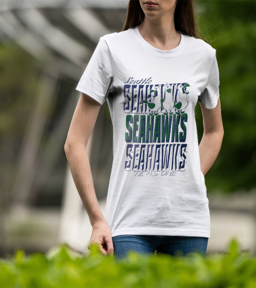 Lynch Seattle Seahawks 12 As One Three Seagulls Caricature 3D Lettering T-Shirt
