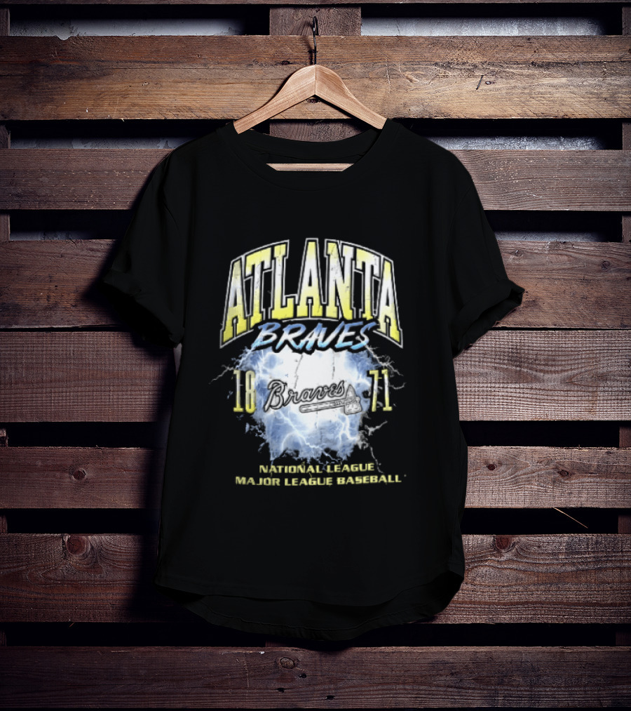 Atlanta Braves 1871 Lightning Burst National League Major Baseball Tomahawk Script T-Shirt