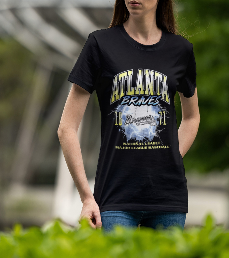 Atlanta Braves 1871 Lightning Burst National League Major Baseball Tomahawk Script T-Shirt