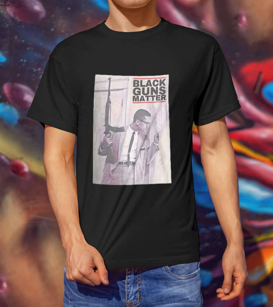 Black Guns Matter Malcolm X Holding Rifle Sketch T-Shirt