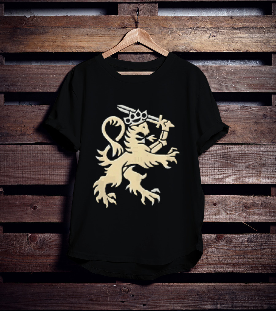 Heraldic Gold Rampant Lion With Crown Sword And Brass Knuckles T-Shirt
