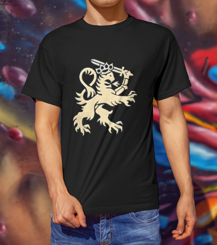 Heraldic Gold Rampant Lion With Crown Sword And Brass Knuckles T-Shirt