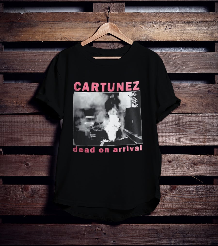 CARTUNEZ Dead On Arrival Burning Car Smoke Fire Street Scene T-Shirt