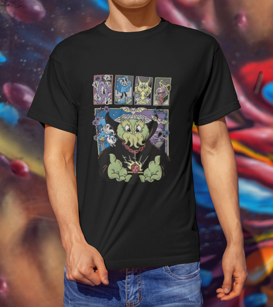 Cthulhu With Dice And Bats Gothic Cartoon T-Shirt