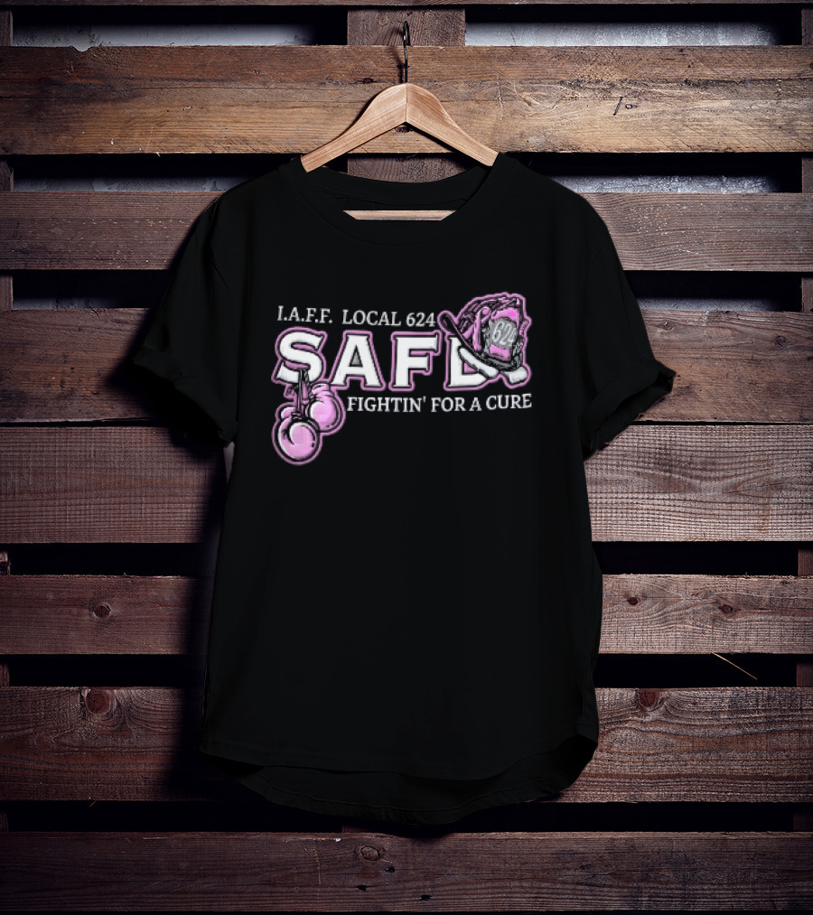 IAFF Local 624 SAFD Fightin' For A Cure Pink Boxing Gloves Firefighter Helmet T-Shirt
