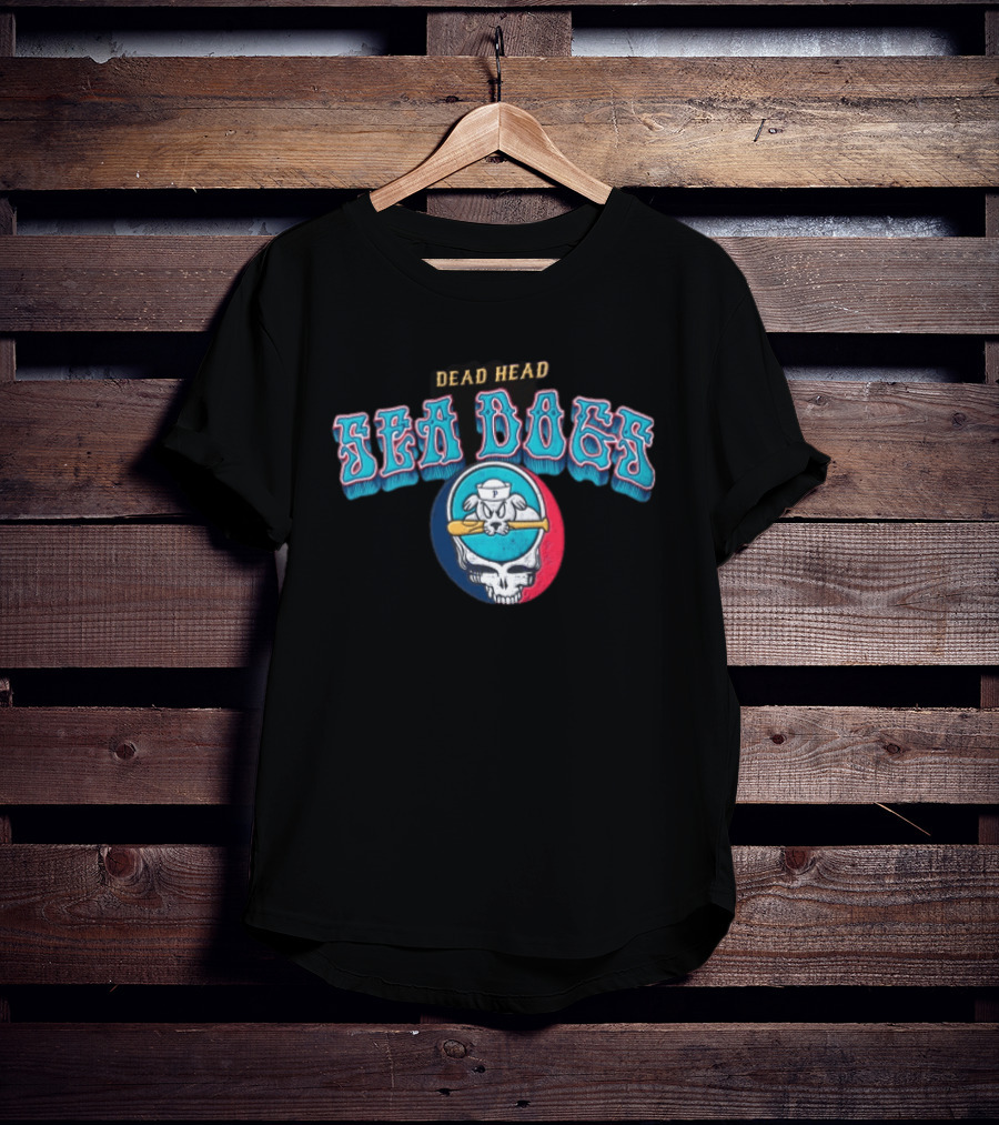 Dead Head Sea Dogs Baseball Team Retro Skull Bat T-Shirt