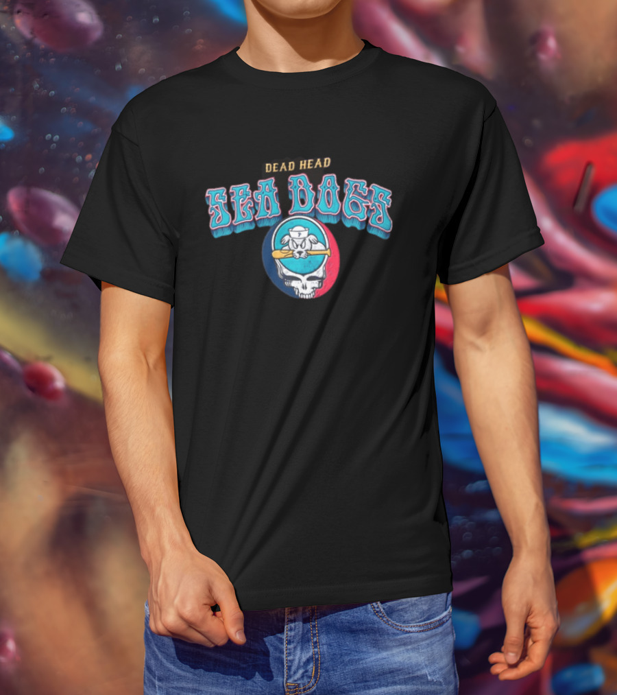 Dead Head Sea Dogs Baseball Team Retro Skull Bat T-Shirt