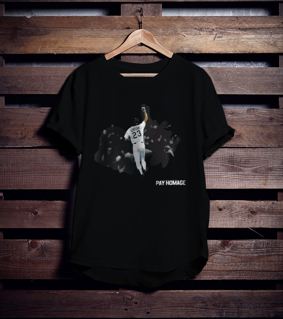 Pay Homage Gibson 23 Baseball Player Fist Pump Back View T-Shirt