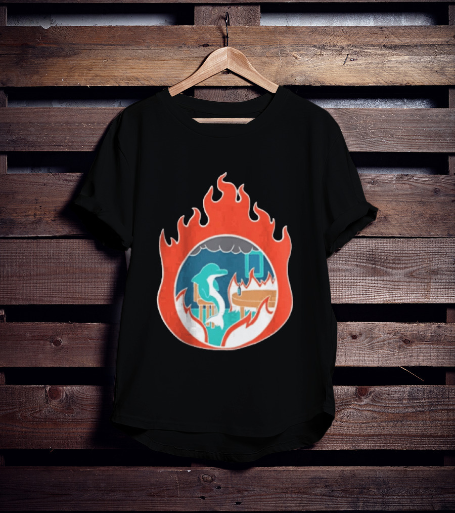 Dolphin Surrounded By Flames In Burning Room Scene T-Shirt
