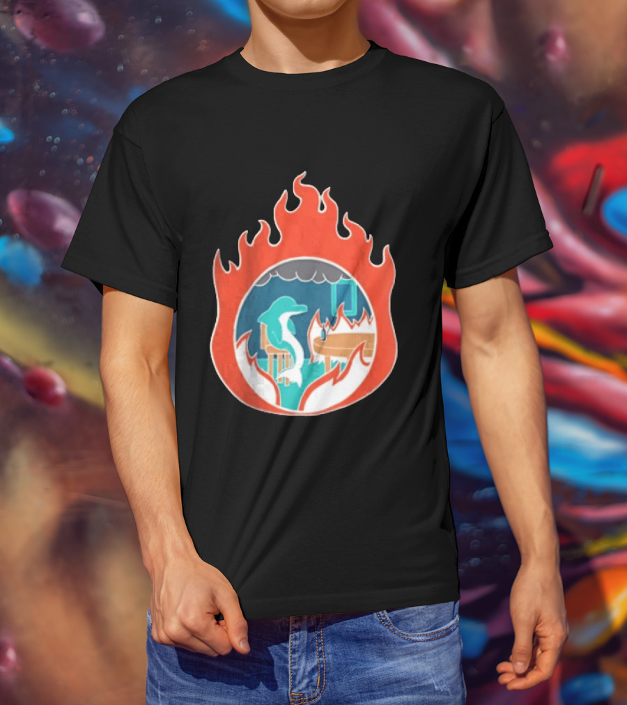 Dolphin Surrounded By Flames In Burning Room Scene T-Shirt